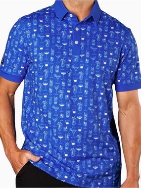 sunday swagger’s Men's Royal Blue Cocktail-Print Polo Shirt